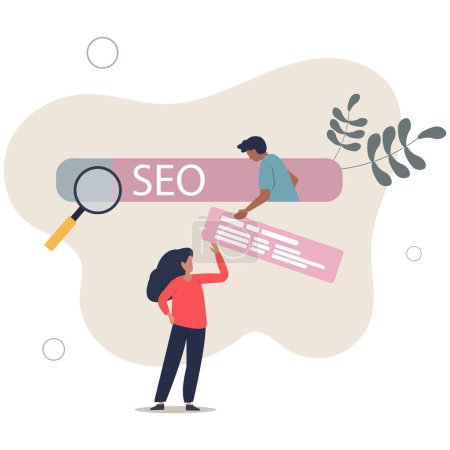 Illustration for SEO, search engine optimization to help website reach top ranking in search result page, promote website or communication concept.flat vector illustration. - Royalty Free Image