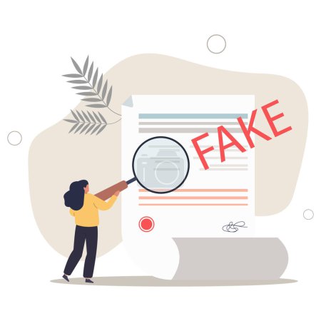 Illustration for Fake document, wrong information verification or fake news inspection, fraud and illegal reports concept.flat vector illustration. - Royalty Free Image