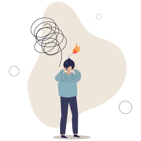 Illustration for Anxiety, stressed or anger emotion, mental problem or depression, exhaustion or overworked concept.flat vector illustration. - Royalty Free Image