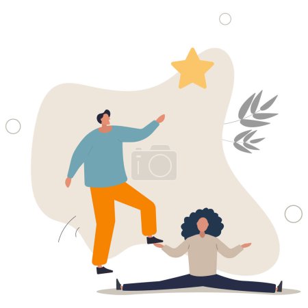 Illustration for Reach for the star, teamwork or support to achieve business goal, partnership or manager mentorship to help success concept.flat vector illustration. - Royalty Free Image