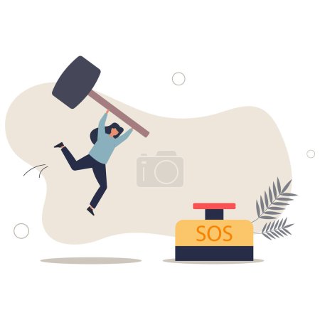 Illustration for SOS call for business help, emergency support needed in economic crisis or signal for financial stock market crash concept.flat vector illustration. - Royalty Free Image