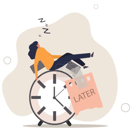 Illustration for Procrastination do it later, postpone to work tomorrow, unproductive and excuse concept.flat vector illustration. - Royalty Free Image