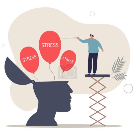 Ilustración de Manejo del estrés, relajación para aliviar la ansiedad o la ira de su cerebro, meditación para ayudar a reducir el concepto de estrés.. - Imagen libre de derechos