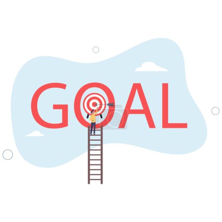 Illustration for Ladder to reach goal, target and achievement, challenge to find success, business objective or purpose conceptflat vector illustration. - Royalty Free Image