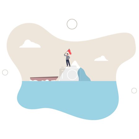 Ilustración de Ilusión iceberg éxito, solo historia de éxito visible, riesgo o fracaso oculto bajo el agua, logro o liderazgo concept.flat vector ilustración. - Imagen libre de derechos
