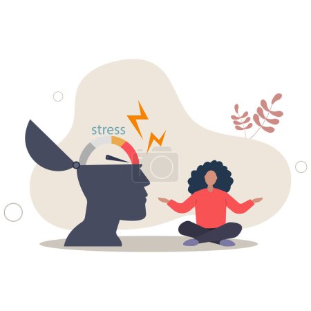 Illustration for Stress and anxiety level, exhausted and fatigue from work causing depressed and mental illness concept.flat vector illustration. - Royalty Free Image