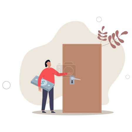 Illustration for Opportunity or money knock on the door, new business chance or job and career offer, investment return or dividend concept.flat vector illustration. - Royalty Free Image