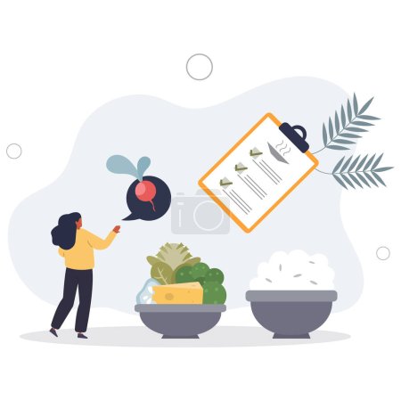 Illustration for Meal planning as plan for effective food preparation.Healthy eating with balanced vegetables, meat and vitamins intake for weight loss.flat vector illustration. - Royalty Free Image