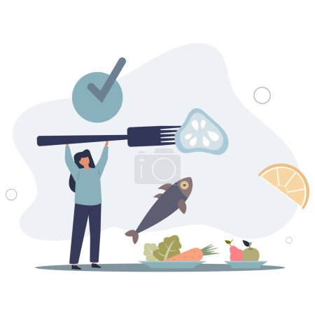 Illustration for Mindful eating and healthy, balanced food awareness.Think about what you eat and be present to moment.flat vector illustration. - Royalty Free Image