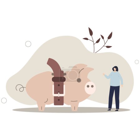 Illustration for Tighten belt to reduce budget or spending, financial crisis or economic slow down, keep cost and expense low to survive.flat vector illustration. - Royalty Free Image