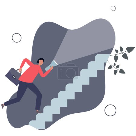 Illustration for Flashlight to see opportunity, discover business way of success, challenge to find direction in the dark, leadership concept.flat vector illustration. - Royalty Free Image