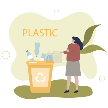 Illustration for Waste segregation. Sorting garbage by material and type in colored trash can.flat vector illustration. - Royalty Free Image