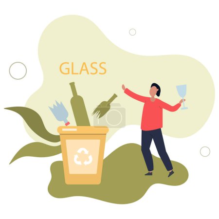 Illustration for Waste segregation. Sorting garbage by material and type in colored trash can.flat vector illustration. ecology rubbish recycling - Royalty Free Image