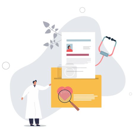 Illustration for Medical history and record information about patient.Health database folder with disease treatment, diagnosis or care paperwork .flat vector illustration. - Royalty Free Image
