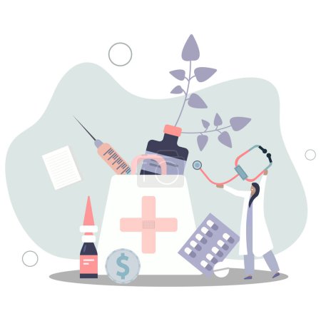 Illustration for Pharmacy business with medical drug pills for disease.Healthcare industry as prescription, vaccines and capsule producer.flat vector illustration. - Royalty Free Image
