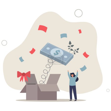 Illustration for Surprise money or reward, bonus or salary raise, investment profit, dividend or high return stock, lucky giveaway or winning prize concept.flat vector illustration. - Royalty Free Image