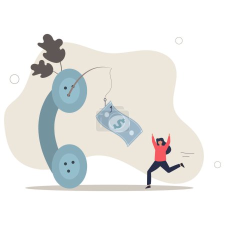 Illustration for Phone scam, telephone call lying about fake investment, fraud to steal money from victim, financial crime concept.flat vector illustration. - Royalty Free Image