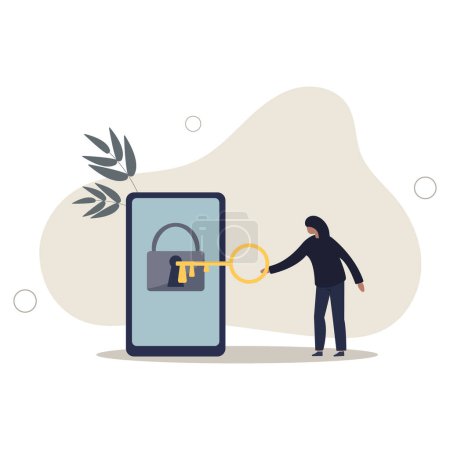 Illustration for Cyber security, hacker steal money online, phishing or digital banking threat concept.flat vector illustration. - Royalty Free Image