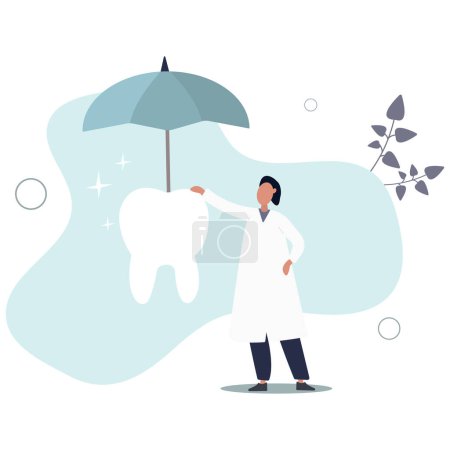 Dental insurance covering healthcare and medical cost, tooth protection or dental care concept.flat vector illustration.