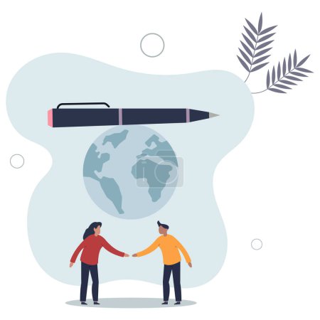 Illustration for Diplomacy, world agreement or treaty between countries, global partnership, politics or world peace contract signing concept.flat vector illustration. - Royalty Free Image