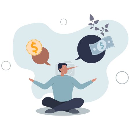 Illustration for Exaggeration lying about investment profit, income or financial scam, extreme politics story, trap or pitfall concept.flat vector illustration. - Royalty Free Image
