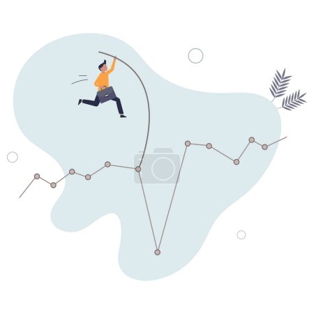 Illustration for Overcome or get pass stock market down or crypto currency market drop, investment risk challenge or market volatility concept.flat vector illustration. - Royalty Free Image