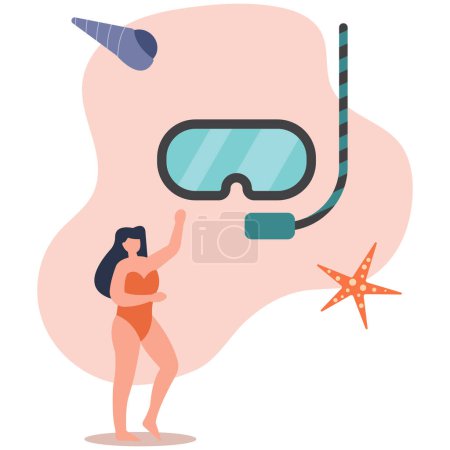 Illustration for Swimming mask.Diving equipment. Comfortable rest and vacation, tourism and travel. Summer and spring season.flat vector illustration. - Royalty Free Image
