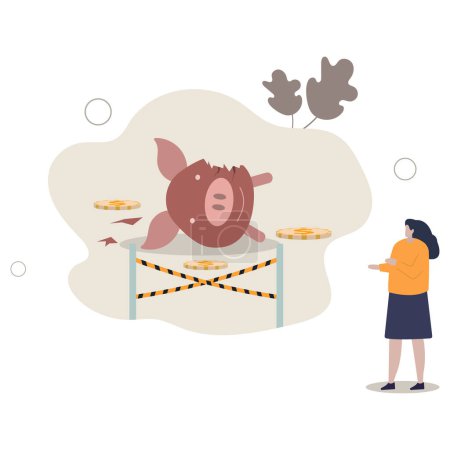 Illustration for Overspending financial mistake, money lost in investment or stock market crash causing bankruptcy in economic crisis concept.flat vector illustration. - Royalty Free Image