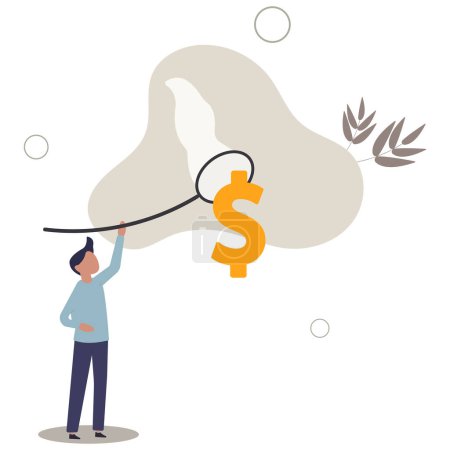 Illustration for Catch bargain stock earning, investment opportunity with high profit return, get rich by earn more money and income concept.flat vector illustration. - Royalty Free Image