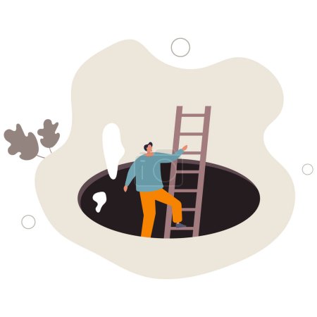 Illustration for Effort and brave to solve business problem, get out of crisis or escape from trouble situation, reaching goal or solution conceptflat vector illustration. - Royalty Free Image