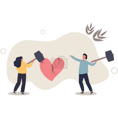 Illustration for Marriage difficulties problem, divorce or violence or painful in broken relationship couple concept.flat vector illustration. - Royalty Free Image