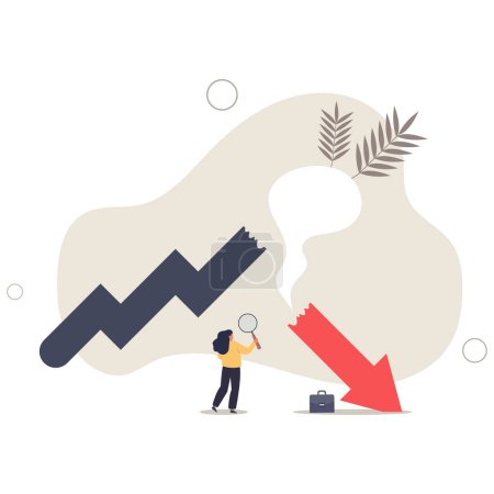 Illustration for Market crash analysis, learn from failure or crisis and recession data, analyze or measure investment downturn concept.flat vector illustration. - Royalty Free Image
