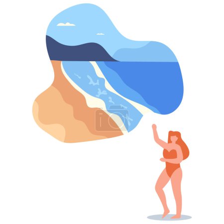 Illustration for Colorful tropical landscapes with sandy beaches and sea waves.Vacation or holiday in summer season.flat vector illustration. - Royalty Free Image
