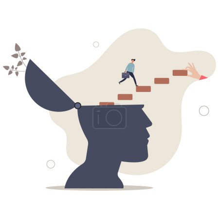 Illustration for Personal development, self improvement or motivation to activate full potential, learning new skill to success, individual career growth concept.flat vector illustration. - Royalty Free Image