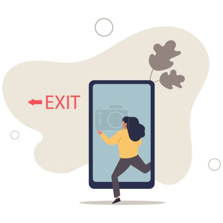 Illustration for Reduce mobile screen time, digital detox, exit from virtual social media and live your real life concept.flat vector illustration. - Royalty Free Image