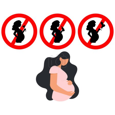 Téléchargez les illustrations : Ne buvez pas et ne fumez pas signe pour les femmes enceintes.. - en licence libre de droit