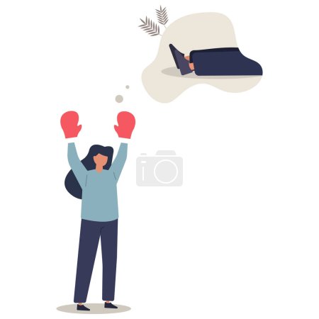 Illustration for Woman rights, gender inequality fight back, business winning victory concept.flat vector illustration. - Royalty Free Image