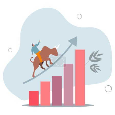 Illustration for Stock market bull market, financial asset value and price rising up, investor and trader gain more profit concept.flat vector illustration. - Royalty Free Image