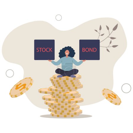 Illustration for Diversify portfolio investment, rebalance between stocks and bonds, passive invest wealth accumulate concept.flat vector illustration. - Royalty Free Image