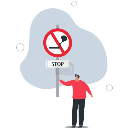 Illustration for World No Tobacco Day banner design. Stop Smoking sign in traffic sign or road sign concept.flat vector illustration. - Royalty Free Image