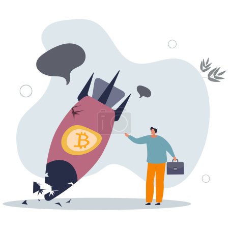 Illustration for Bitcoin price collapse, crypto currency volatility price roaring fast and fall down causing investor huge loss concept.flat vector illustration. - Royalty Free Image