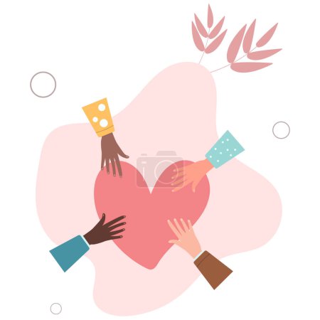 Illustration for Hope, solidarity, aid for refugees concept.Hands of people donate and help.flat vector illustration. - Royalty Free Image