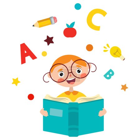 Illustration for Kid Reading Book.flat vector illustration.concept of education and self-development - Royalty Free Image