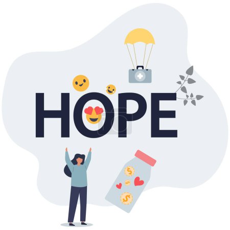 Illustration for Nonprofit work of tiny people and hope word.flat vector illustration. - Royalty Free Image