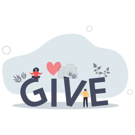 Illustration for Kind volunteers holding letter of Give word.flat vector illustration. - Royalty Free Image