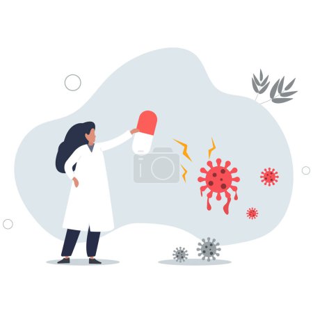 Illustration for Coronavirus COVID-19 medicine or vaccine discovery, drugs to cure COVID-19 flu concept.flat vector illustration. - Royalty Free Image