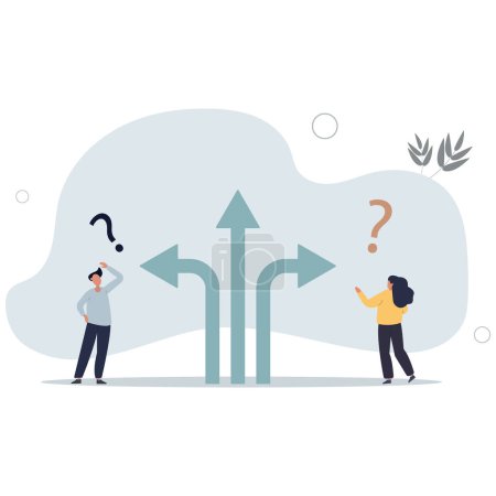 Illustration for Direction choice, crossroad or decision for career path, choosing path way, challenge or opportunity doubt, determination or tough decision concept.flat vector illustration. - Royalty Free Image