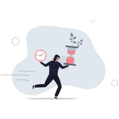 Illustration for Steal time, productivity or procrastination problem, work efficiency to finish in deadline, strategy or accomplishment concept.flat vector illustration - Royalty Free Image