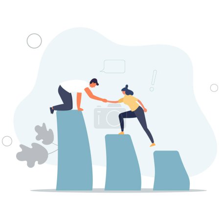 Illustration for Business man helps his colleague in her career and work. Teamwork and partnership.flat vector illustration - Royalty Free Image