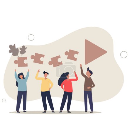 Illustration for Team collaboration for success, teamwork or cooperation, employee participation or organization, partnership work together, career growth concept.flat vector illustration - Royalty Free Image